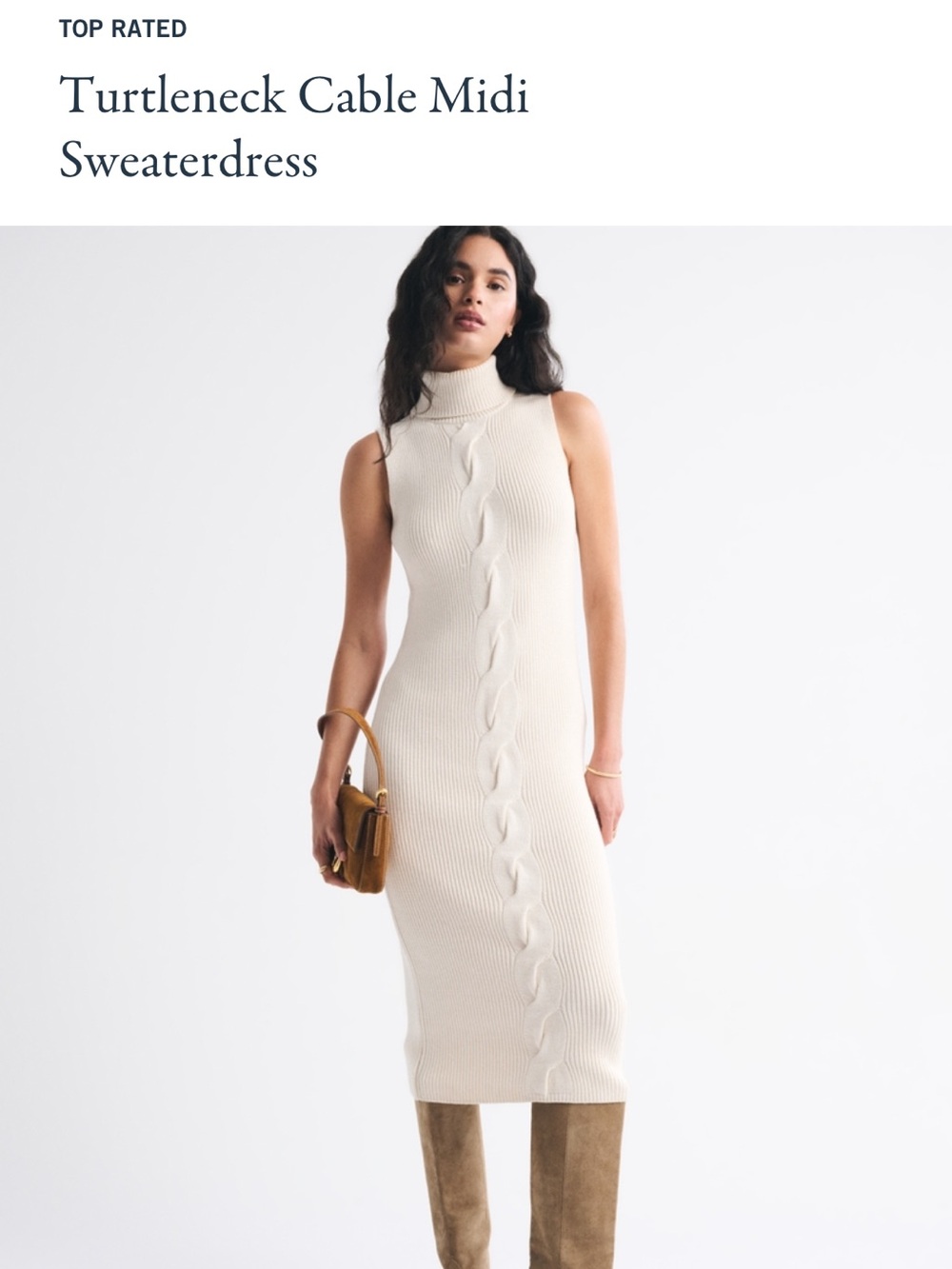 Abercrombie Sleeveless Turtleneck Cable Midi Dress in Cream